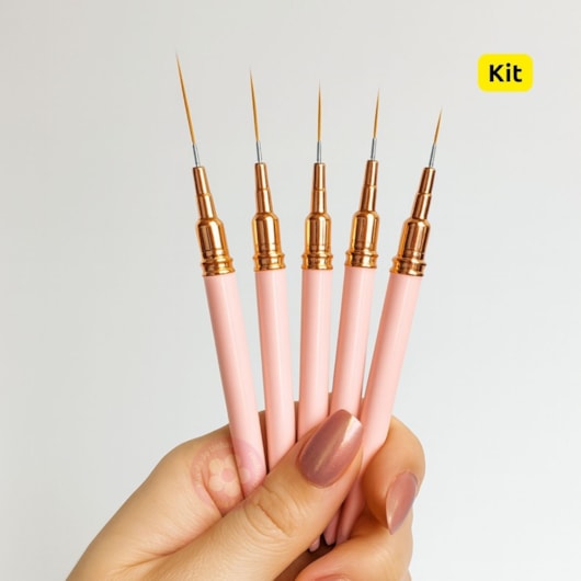 Kit com 5 pincéis de ponta ultra fina fina 22mm a 7mm para unhas