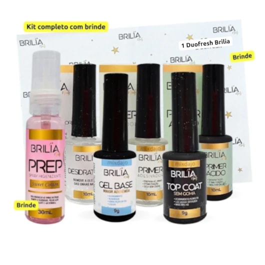 Kit completo de preparadores Brilia + Prepinho e Duofresh para unhas