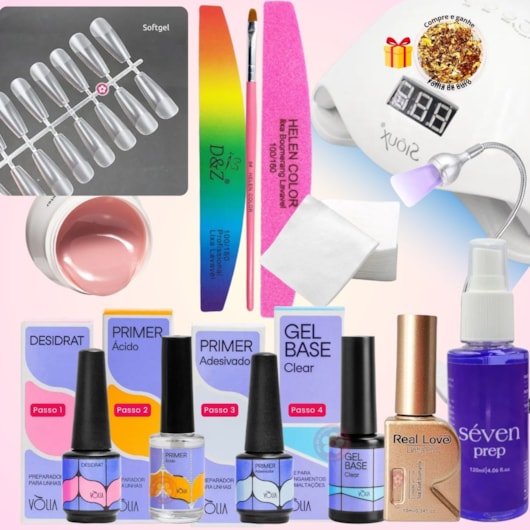 Kit Completo para Alongamento De Unhas Softgel Vòlia com Cabine 48W para unhas