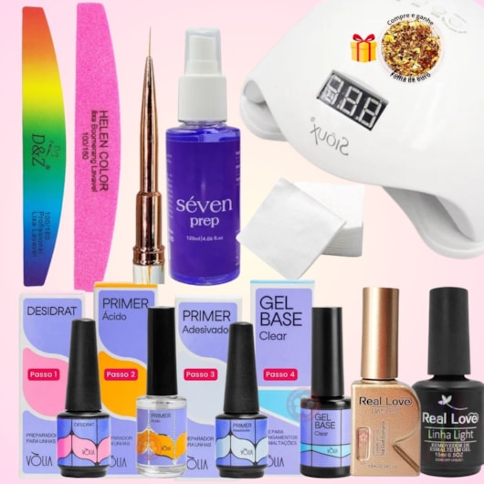Kit Completo para esmaltação em gel e blindagem com preparadores Vòlia e Cabine 48W para unhas