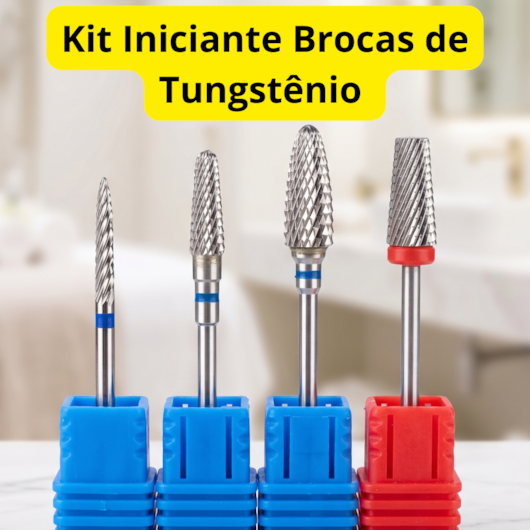 Kit de 4 Brocas de Tungstênio para Alongamento de Unhas - Cortes Médio e Fino para unhas