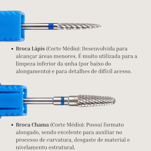 Kit de 4 Brocas de Tungstênio para Alongamento de Unhas - Cortes Médio e Fino para unhas