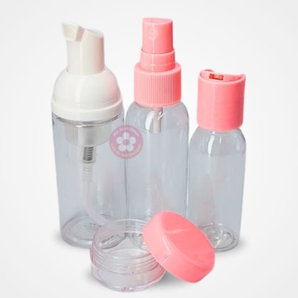 Kit de frascos para refil 4 Itens com Pump, pote, spray e dispenser