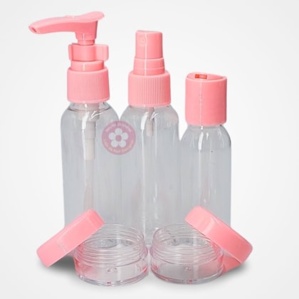 Kit de frascos para refil 5 Itens com spray pote e dispenser