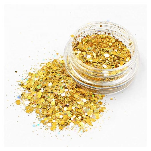Kit de glitter dourado Mix com 12 potes para unhas