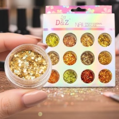 Kit de glitter dourado Mix com 12 potes Kit de glitter dourado Mix com 12 potes