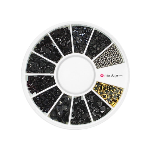 Kit de micro pedrarias disco cor Preto para unhas