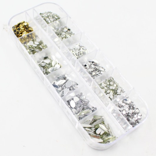 Kit de pedrarias cor cristal strass e micro para unhas