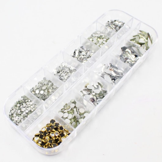 Kit de pedrarias cor cristal strass e micro para unhas