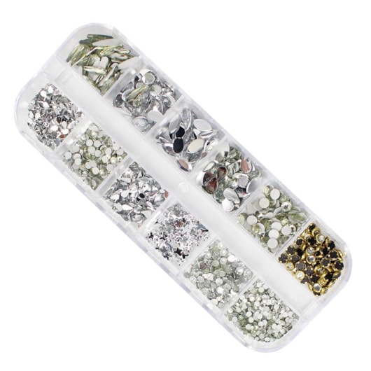 Kit de pedrarias cor cristal strass e micro para unhas