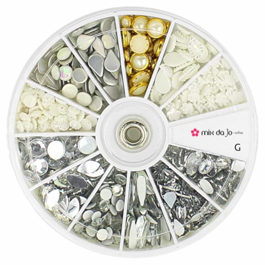 Kit de pedrarias Disco grande Centrais Branco e Cristal para unhas