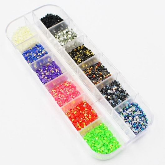 Kit de pedrarias Strass 2mm 12 cores para unhas