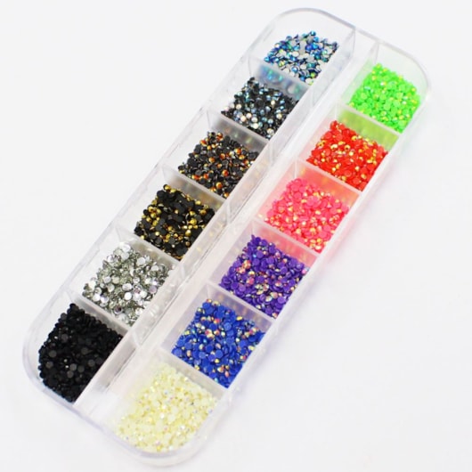 Kit de pedrarias Strass 2mm 12 cores para unhas