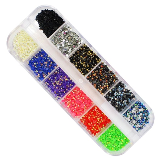 Kit de pedrarias Strass 2mm 12 cores para unhas