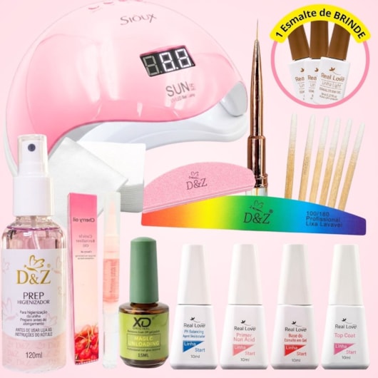 Kit Esmaltação em Gel Completo Real Love com Cabine 48W + Esmalte Brinde para unhas