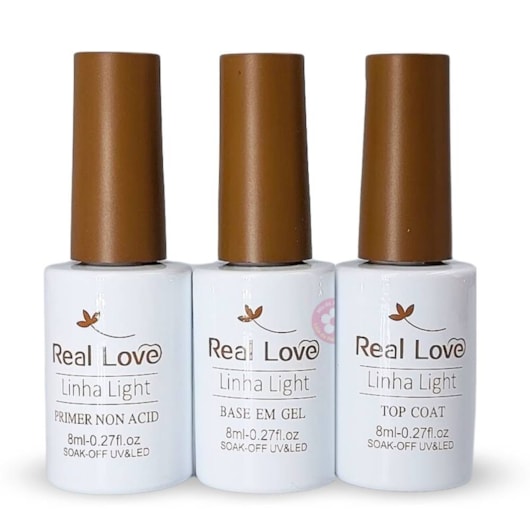 Kit Esmaltação em gel Real Love 3 Itens para unhas