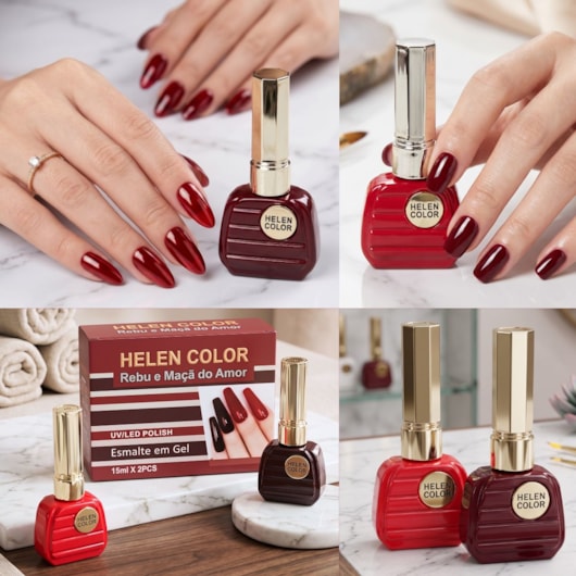 Kit esmalte em gel Rebu e Maça do Amor Helen Color para unhas