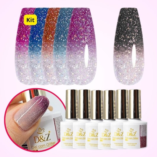 Kit Esmalte em Gel Térmico Refletivo D&Z 6un para unhas