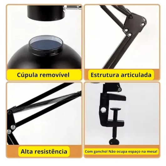 Kit Luminária Articulada De Mesa Com Gancho e lâmpada pétala com apoio de mesa para unhas