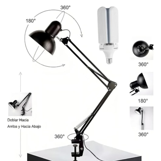 Kit Luminária Articulada De Mesa Com Gancho e lâmpada pétala com apoio de mesa para unhas