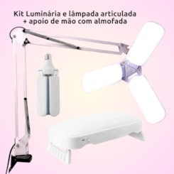 Kit Luminária Articulada De Mesa Com Gancho e lâmpada pétala com apoio de mesa