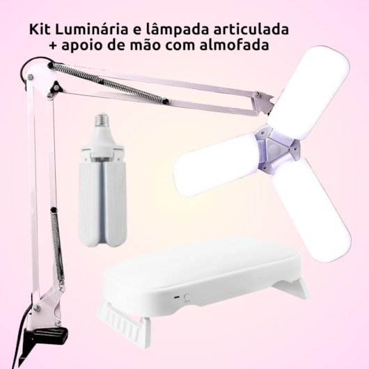 Kit Luminária Articulada De Mesa Com Gancho e lâmpada pétala com apoio de mesa para unhas