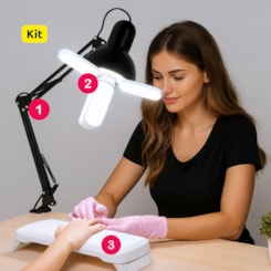 Kit Luminária Articulada De Mesa Com Gancho e lâmpada pétala com apoio de mesa