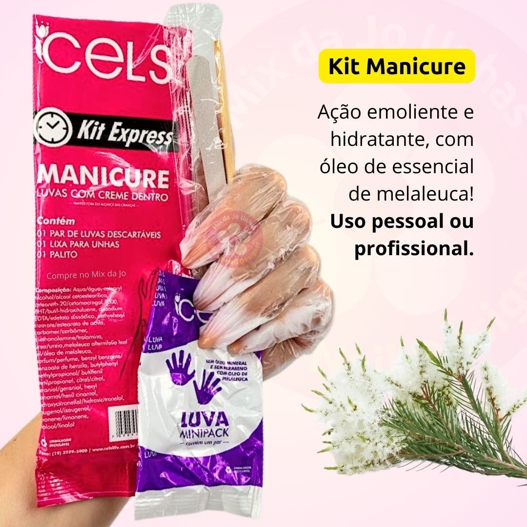 Kit Manicure e Pedicure Express Cels com Luva Emoliente Lixa e