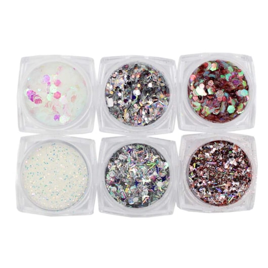 Kit Mix Glitter Colorido D&Z 6un para unhas