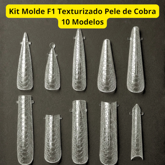 Kit Molde F1 Texturizado Pele de Cobra - 10 Modelos e 120 Unidades para unhas