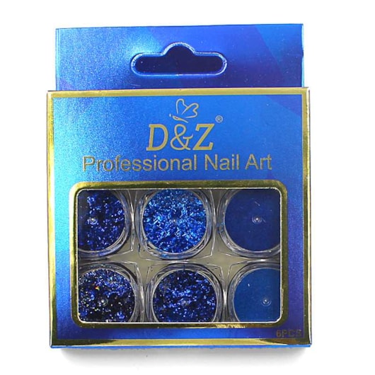 Kit Para Decoração Azul Bic Com Glitter E Foil 6 Potes para unhas