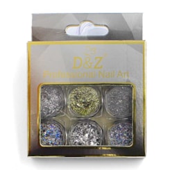 Kit Para Decoração Prateado Com Glitter E Foil 6 Potes