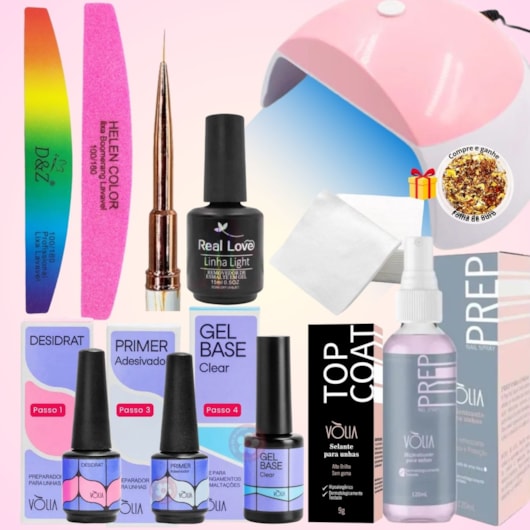 Kit para esmaltação em gel e blindagem Volia Uso pessoal com manual para unhas