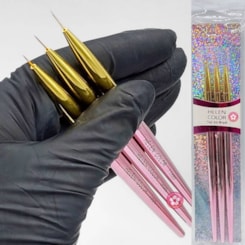 Kit pincéis cromados Ponta ultra fina 7, 9 e 11mm Helen Color Kit pincéis cromados Ponta ultra fina 7, 9 e 11mm Helen Color