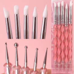 Kit Pincel de Silicone e Boleador Duplo para Unhas Dafu (5 Unidades)