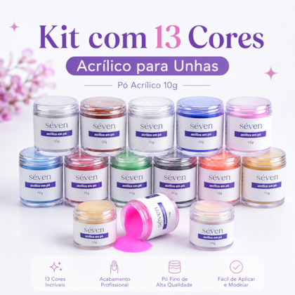 Kit Pó Acrílico Colorido Séven 13 Cores 130g