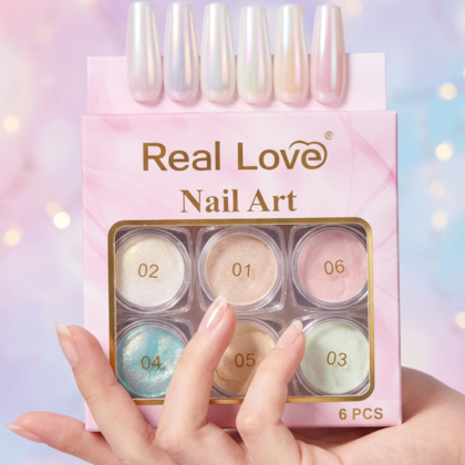 Kit Pó Cromado Platinado Real Love para Unhas - 6 Cores
