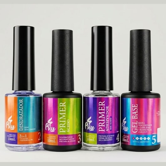 Kit Preparadores Psiu Desidrat Primer Base para unhas
