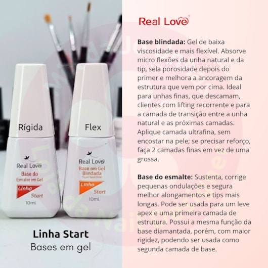 Linha Start Real Love 10ml preparadores e top coats para unhas