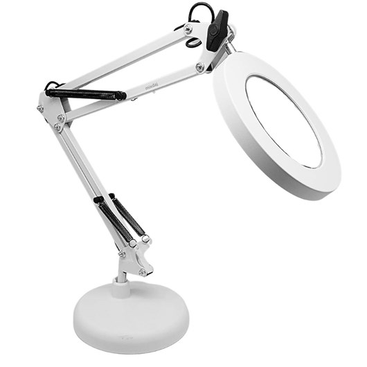 Luminária articulada de mesa branca com lupa - Imagem principal - f44f97a5-9bb7-4afc-a51c-ff276c25ed46