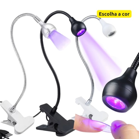 Luminária UV/LED Articulada Com Clip pré-cura 3 Cores para unhas