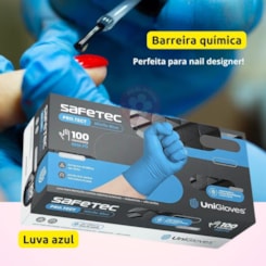 Luva Azul Unigloves SAFETEC Nitrilo S/ Pó 100un Luva Azul Unigloves SAFETEC Nitrilo S/ Pó 100un