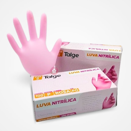 Luva nitrílica Talge Rosa Sem pó 100un para unhas