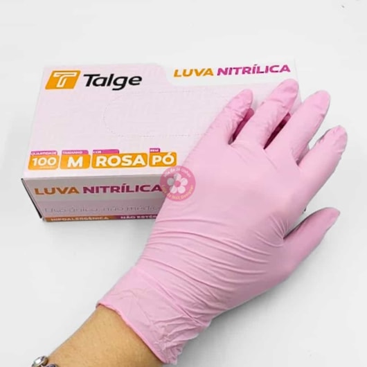 Luva nitrílica Talge Rosa Sem pó 100un Tamanho:G para unhas