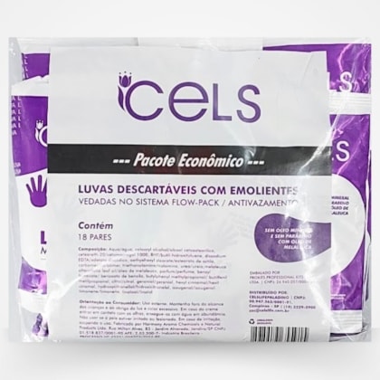 Luvas Descartaveis com Emoliente Cels 18 pares