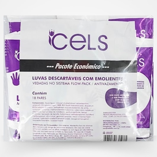 Luvas Descartaveis com Emoliente Cels 18 pares para unhas