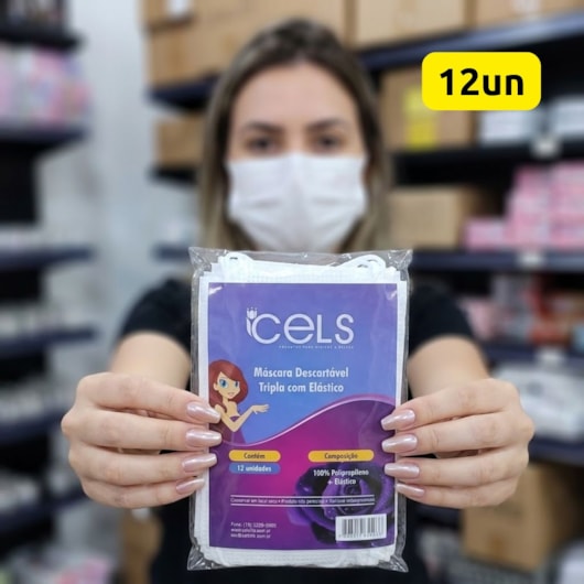 Máscara descartável tripla 12un Cels para unhas