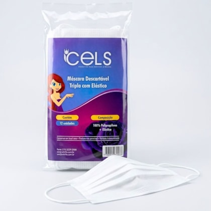 Máscara descartável tripla 12un Cels