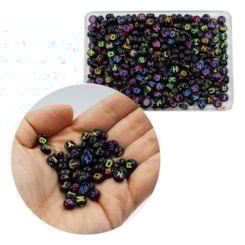 Miçanga Letra Alfabeto Preto Colorido Colar Pulseira 50g #02 Miçanga Letra Alfabeto Preto Colorido Colar Pulseira 50g #02