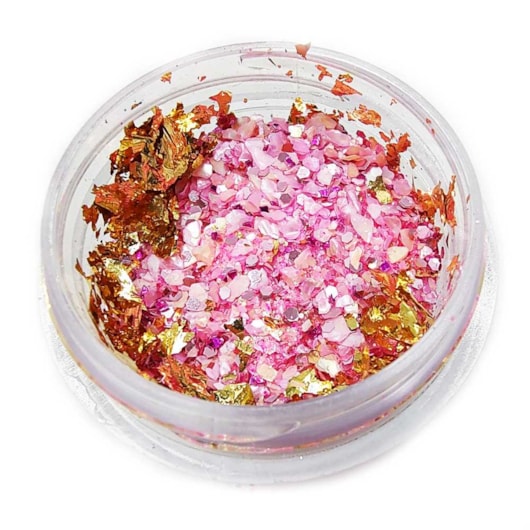 Mix Madre Pérola Rosa Chiclete com Foil Dourado para unhas